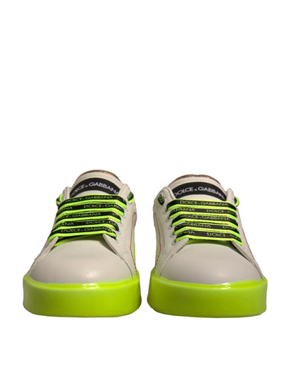 Dolce & Gabbana White Yellow Portofino Leather Sneakers Shoes by Dolce & Gabbana
