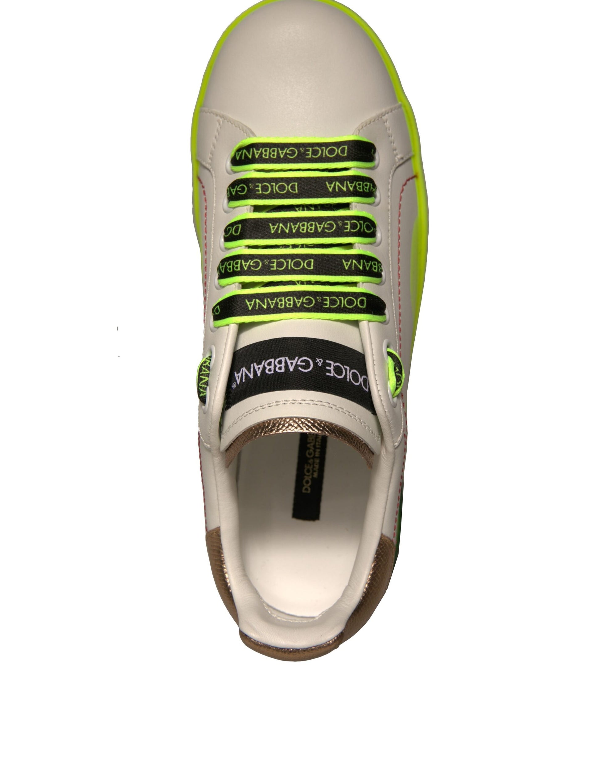 Dolce & Gabbana White Yellow Portofino Leather Sneakers Shoes by Dolce & Gabbana