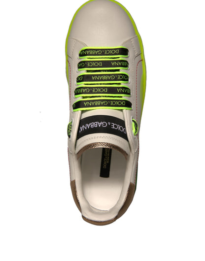 Dolce & Gabbana White Yellow Portofino Leather Sneakers Shoes by Dolce & Gabbana