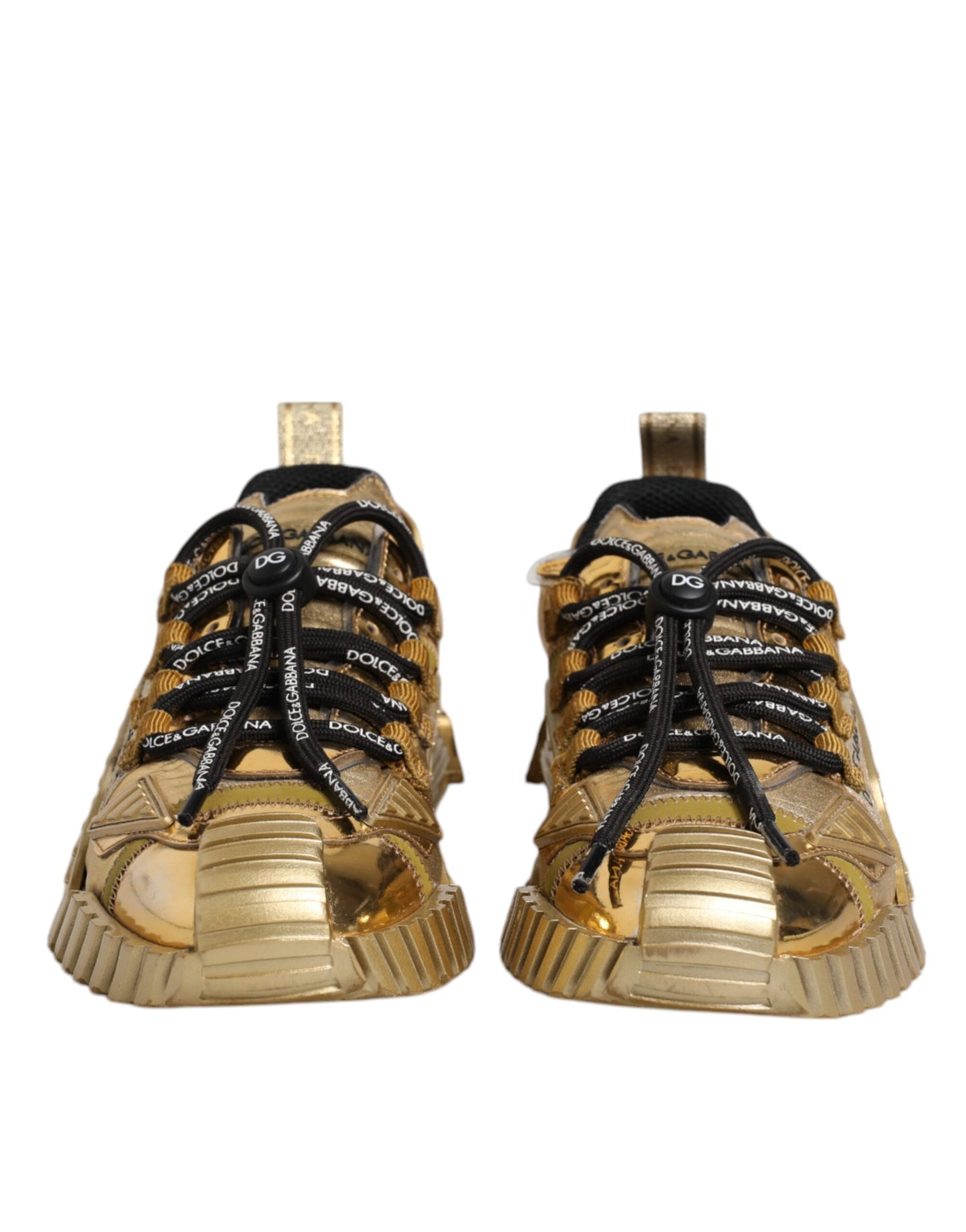 Dolce & Gabbana Gold Stretch Lace Up NS1 Sneakers Shoes by Dolce & Gabbana