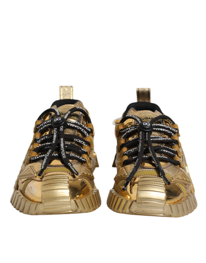 Dolce & Gabbana Gold Stretch Lace Up NS1 Sneakers Shoes by Dolce & Gabbana