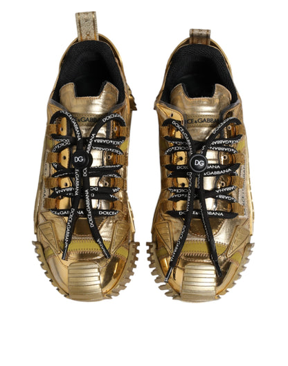 Dolce & Gabbana Gold Stretch Lace Up NS1 Sneakers Shoes by Dolce & Gabbana