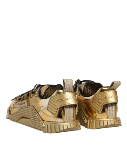 Dolce & Gabbana Gold Stretch Lace Up NS1 Sneakers Shoes by Dolce & Gabbana
