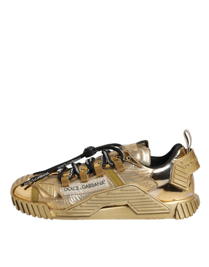 Dolce & Gabbana Gold Stretch Lace Up NS1 Sneakers Shoes by Dolce & Gabbana