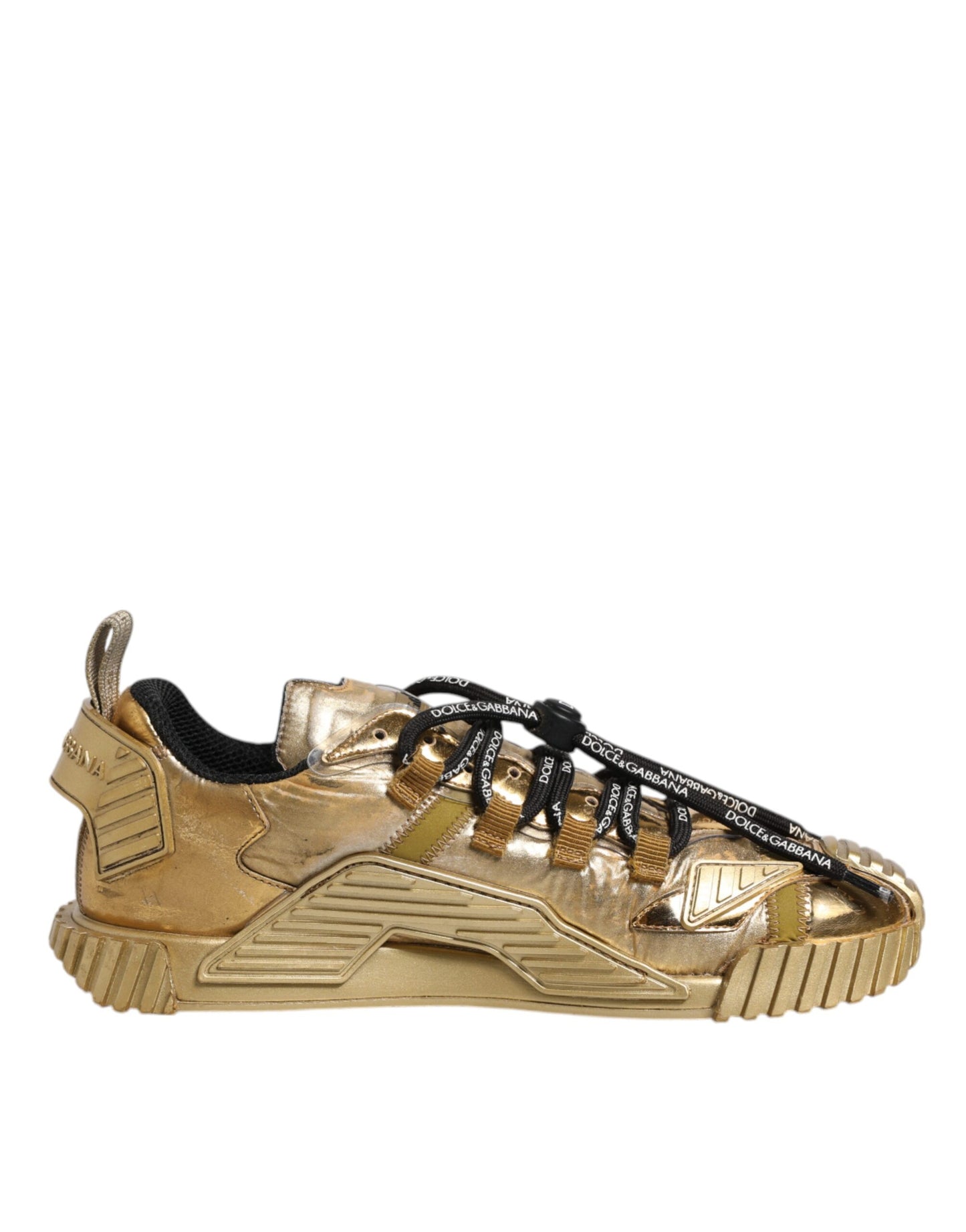 Dolce & Gabbana Gold Stretch Lace Up NS1 Sneakers Shoes by Dolce & Gabbana