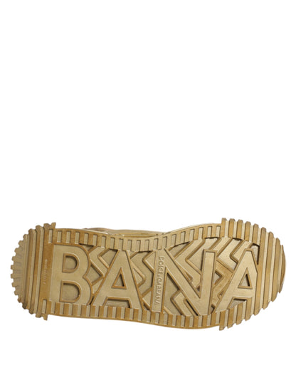 Dolce & Gabbana Gold Stretch Lace Up NS1 Sneakers Shoes by Dolce & Gabbana