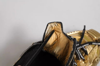 Dolce & Gabbana Gold Stretch Lace Up NS1 Sneakers Shoes by Dolce & Gabbana