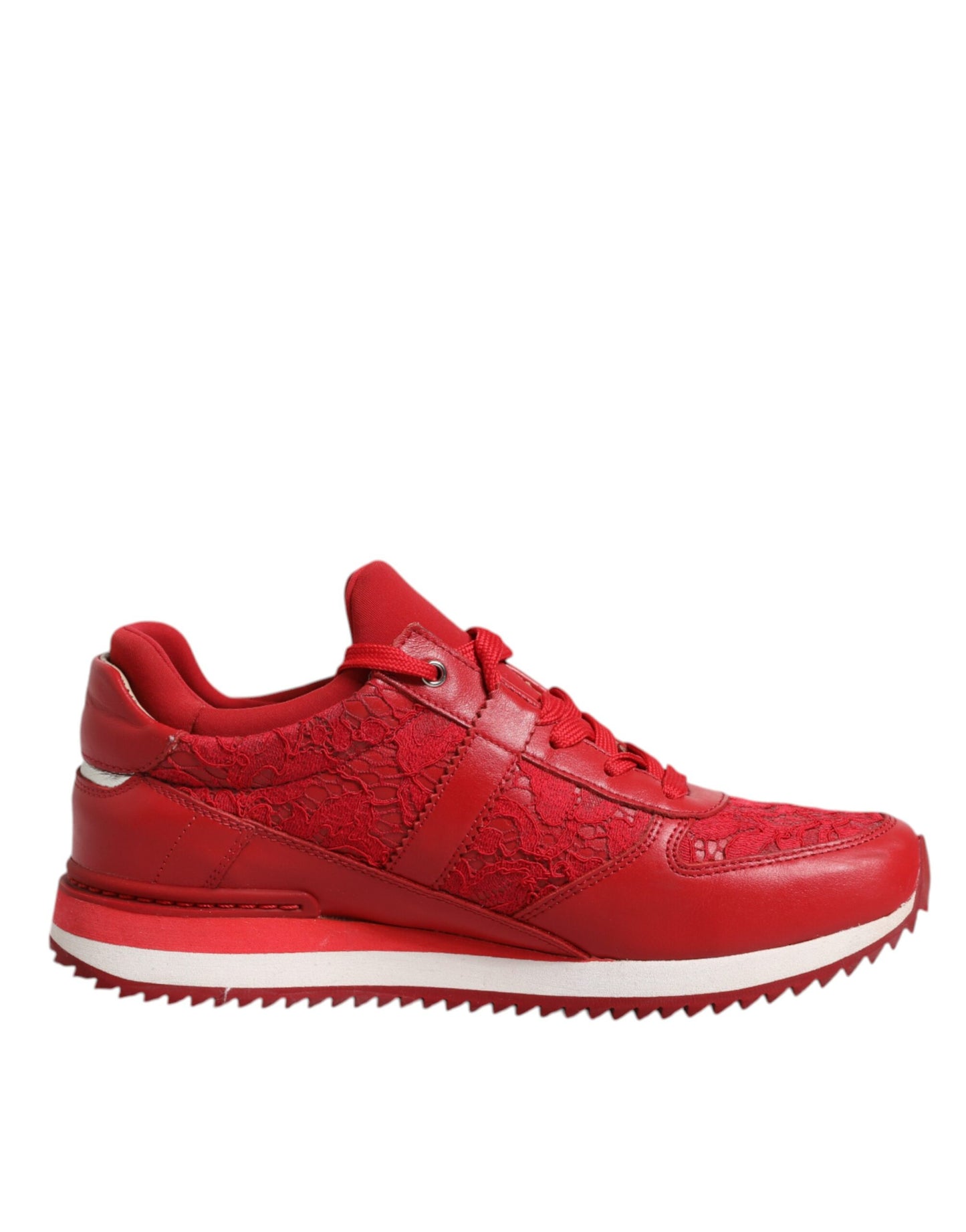 Dolce & Gabbana Red Floral Lace Leather Sneakers Shoes by Dolce & Gabbana
