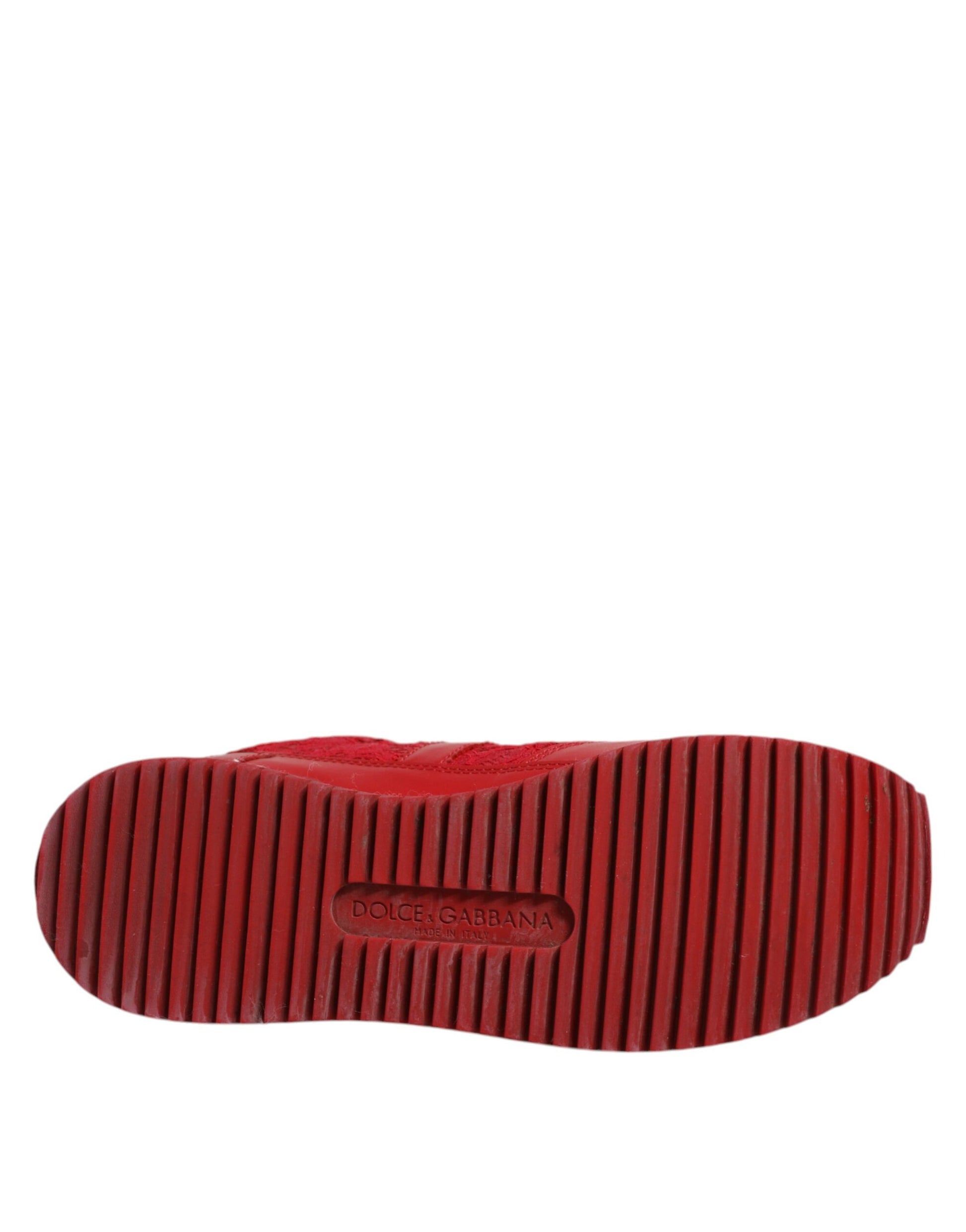 Dolce & Gabbana Red Floral Lace Leather Sneakers Shoes by Dolce & Gabbana