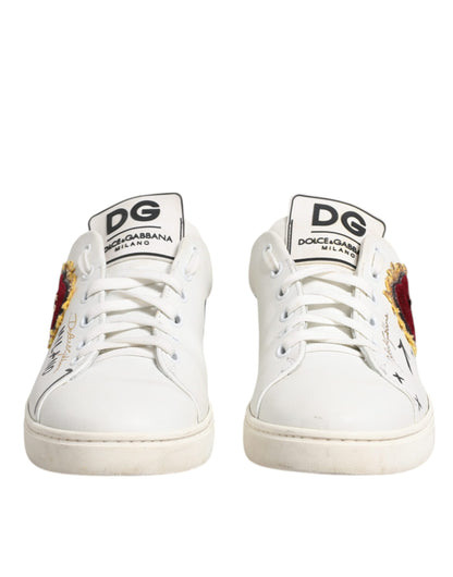 Dolce & Gabbana White Leather Heart Embellished Sneakers Shoes by Dolce & Gabbana