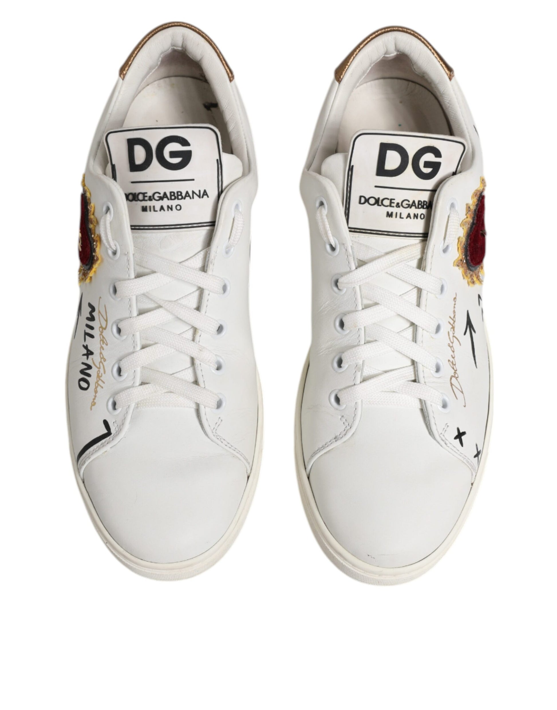 Dolce & Gabbana White Leather Heart Embellished Sneakers Shoes by Dolce & Gabbana
