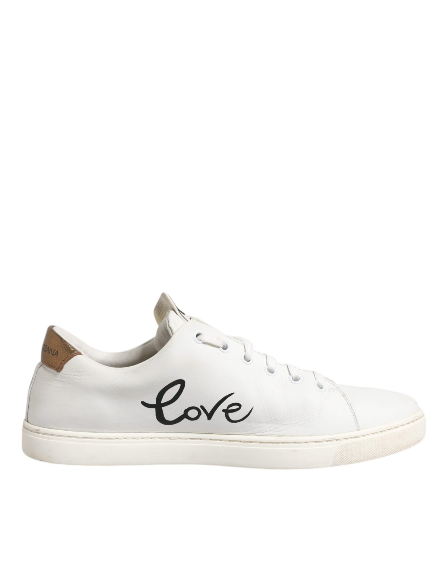 Dolce & Gabbana White Leather Heart Embellished Sneakers Shoes by Dolce & Gabbana