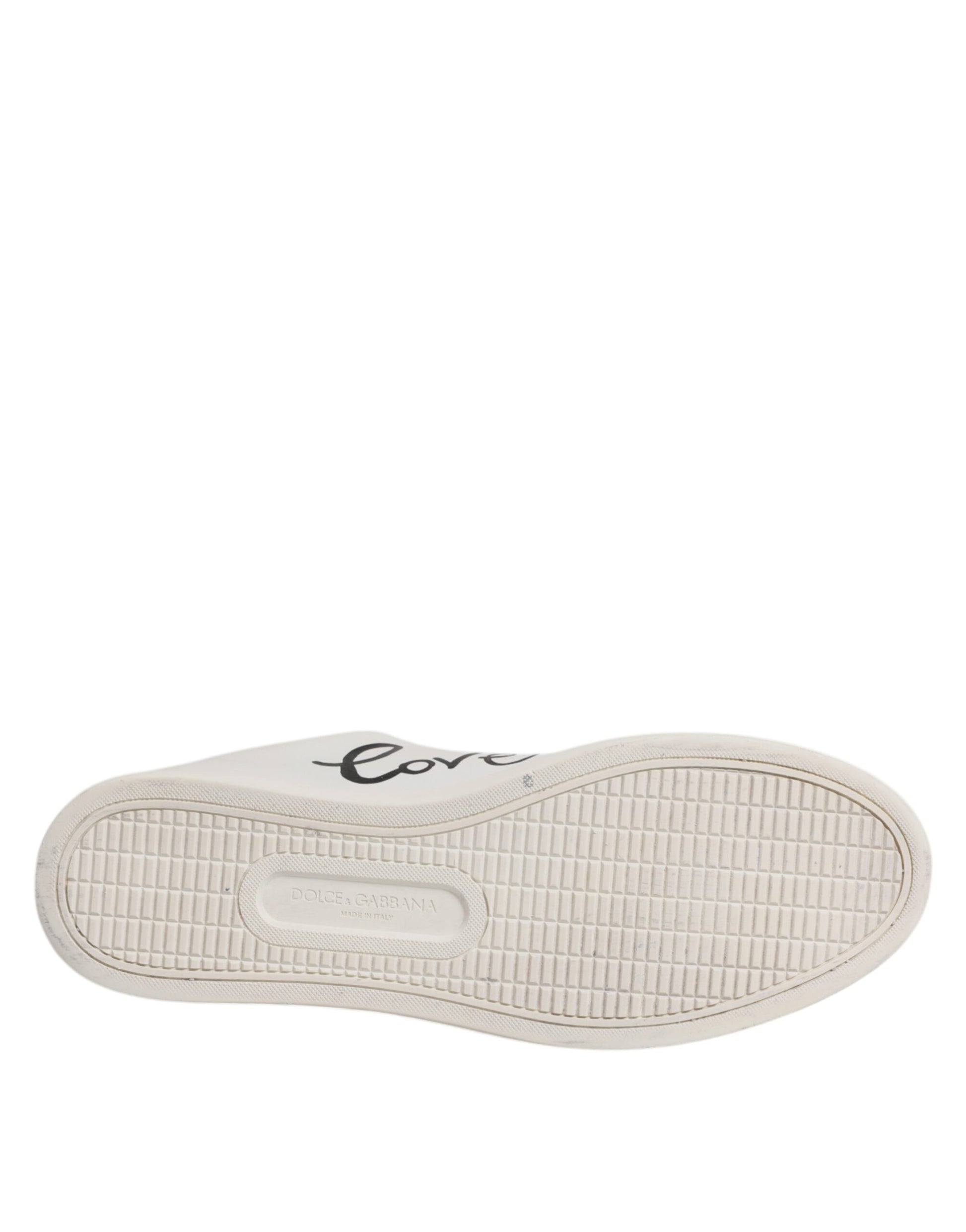 Dolce & Gabbana White Leather Heart Embellished Sneakers Shoes by Dolce & Gabbana