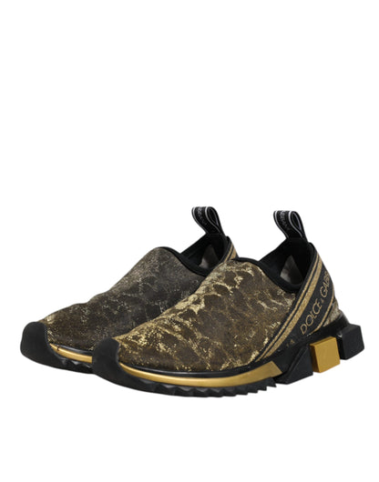Dolce & Gabbana Gold Glitter Leopard Sorrento Sneakers Shoes by Dolce & Gabbana
