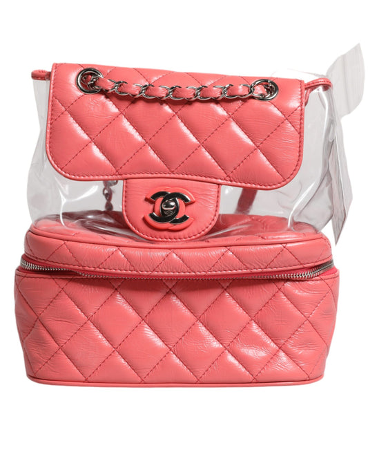 Sac à dos en cuir vinyle rose Chanel
