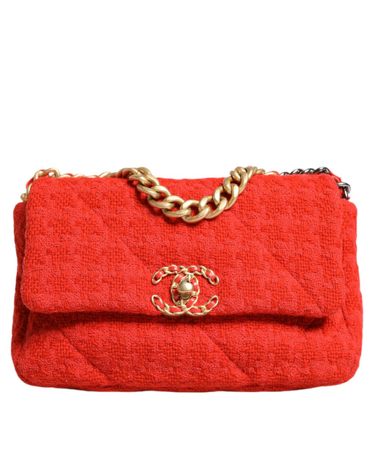 Sac à main Chanel en tweed rouge à deux compartiments avec chaîne, taille moyenne