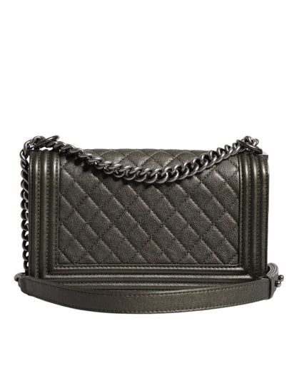 Sac à bandoulière Chanel en cuir vert foncé et métal gris