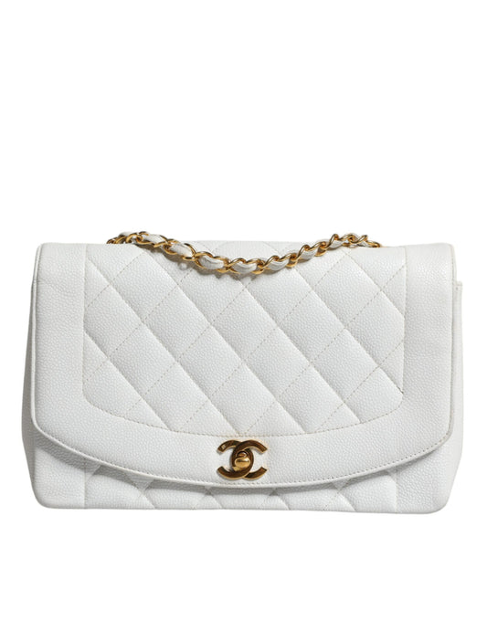 Sac à bandoulière Chanel DIANA blanc moyen classique plaqué or