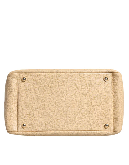 Sac à main Chanel en cuir beige Caviar De Coco avec chaîne