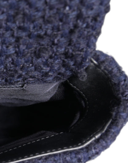Sac à bandoulière Chanel bleu foncé à rabat moyen en tweed CC avec chaîne grise et dorée