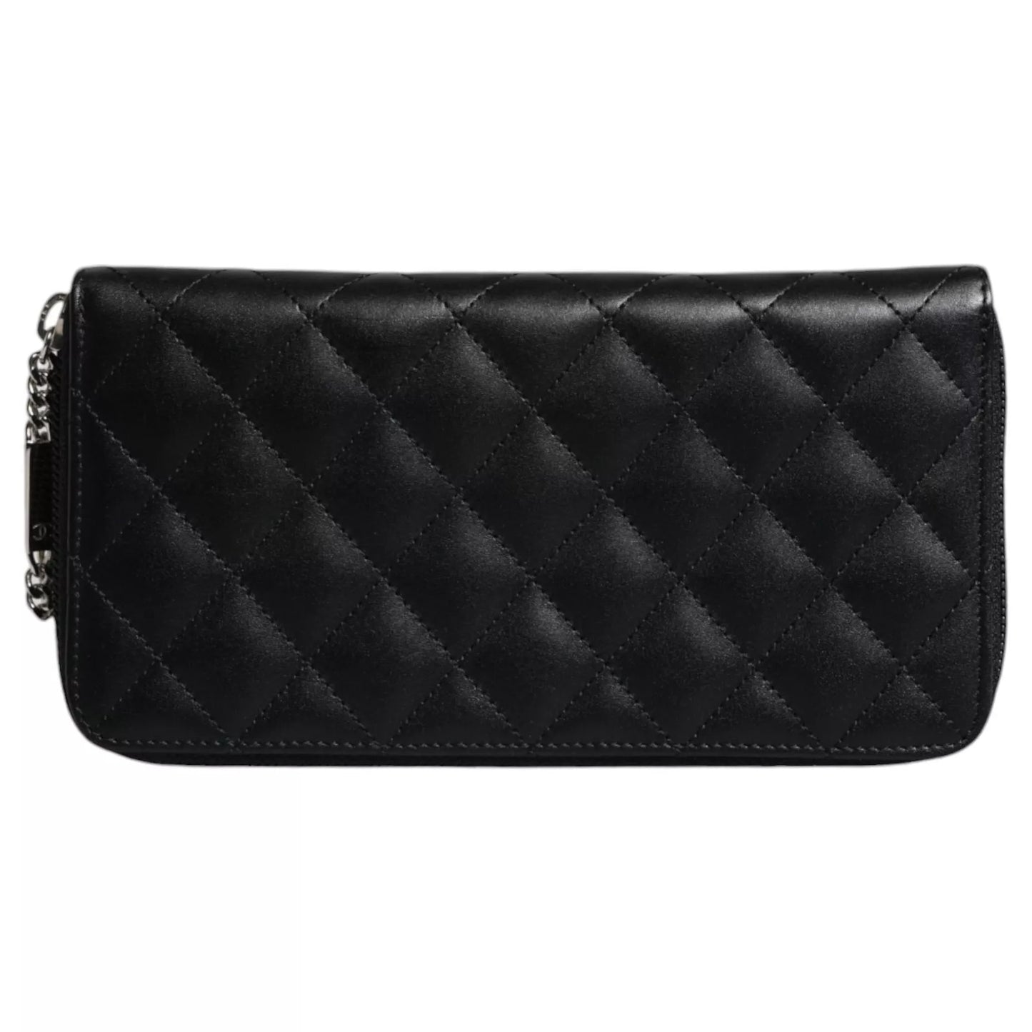 Portefeuille zippé continental Chanel en cuir matelassé noir avec logo CC
