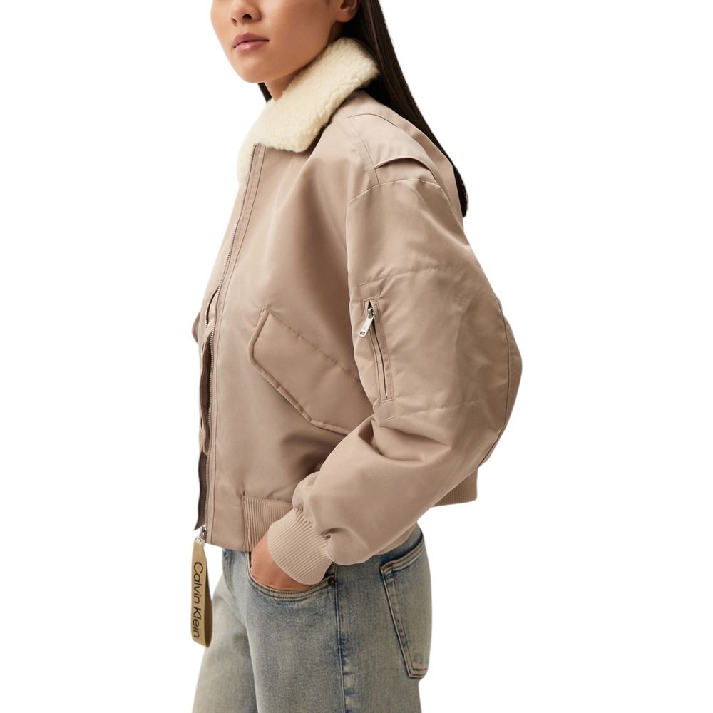 Calvin Klein Jeans Beige Polyester Jackets &amp; Coat