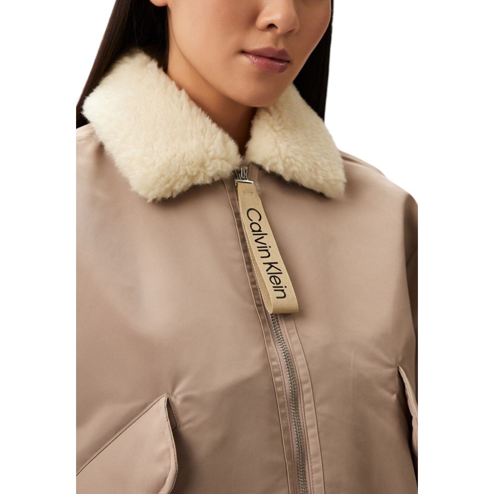 Calvin Klein Jeans Beige Polyester Jackets &amp; Coat