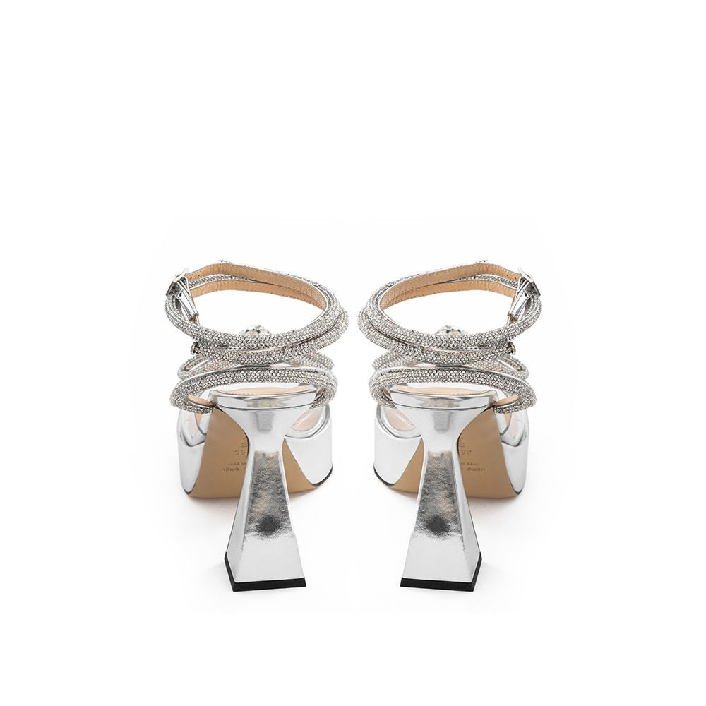 MACH & MACH Elegant Silver Leather Platforms by MACH & MACH