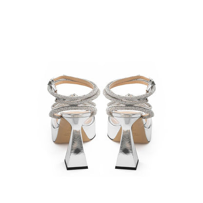 MACH & MACH Elegant Silver Leather Platforms by MACH & MACH