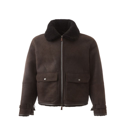 Lardini Veste élégante en cuir marron Montone