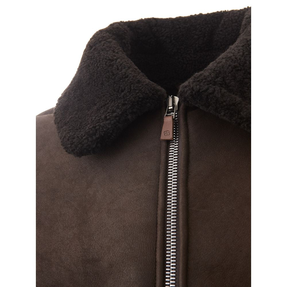 Lardini Veste élégante en cuir marron Montone