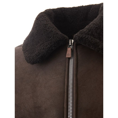 Lardini Veste élégante en cuir marron Montone