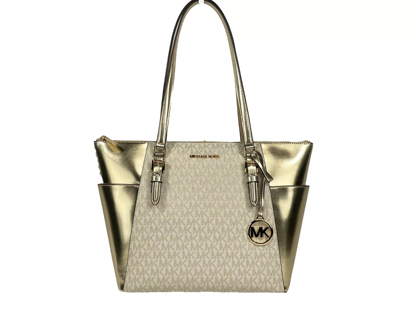Grand sac fourre-tout en cuir Michael Kors Charlotte avec fermeture éclair sur le dessus, doré