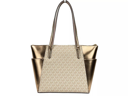 Grand sac fourre-tout en cuir Michael Kors Charlotte avec fermeture éclair sur le dessus, or rose