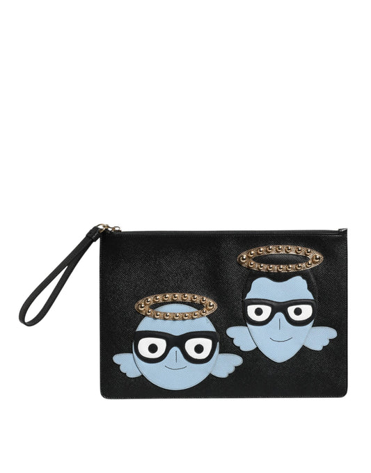 Sac pochette zippé en cuir noir Dolce &amp; Gabbana #DGFAMILY pour homme