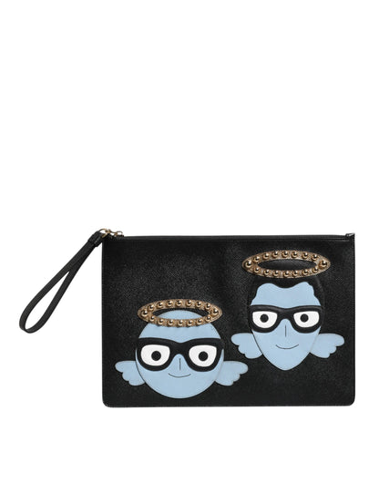 Sac pochette zippé en cuir noir Dolce &amp; Gabbana #DGFAMILY pour homme