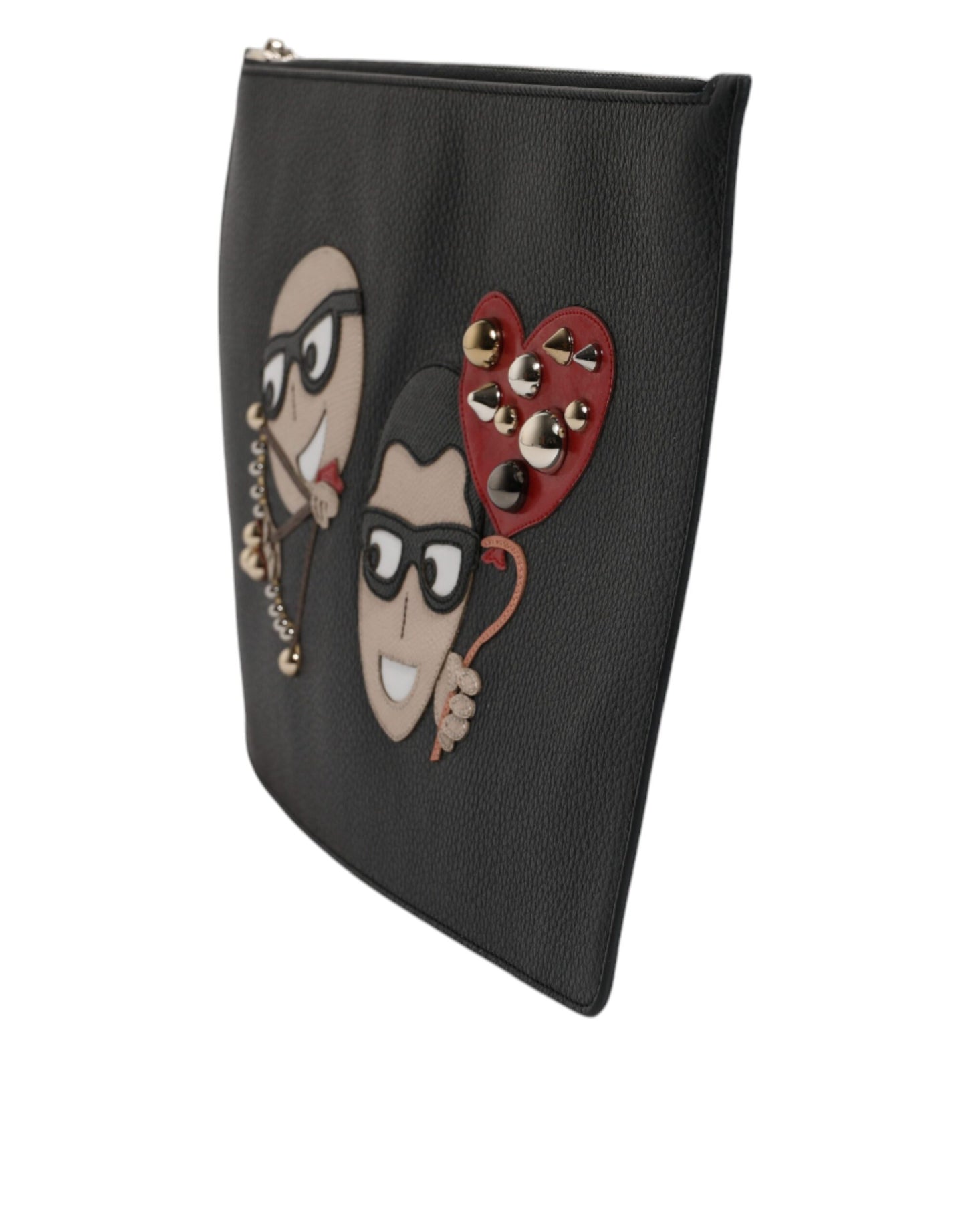 Sac pochette zippé en cuir noir Dolce &amp; Gabbana #DGFAMILY pour homme