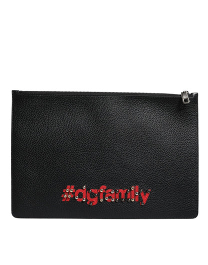 Sac pochette zippé en cuir noir Dolce &amp; Gabbana #DGFAMILY pour homme