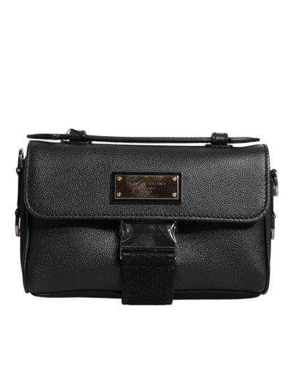 Sac bandoulière en cuir noir Dolce &amp; Gabbana avec plaque logo et boucle