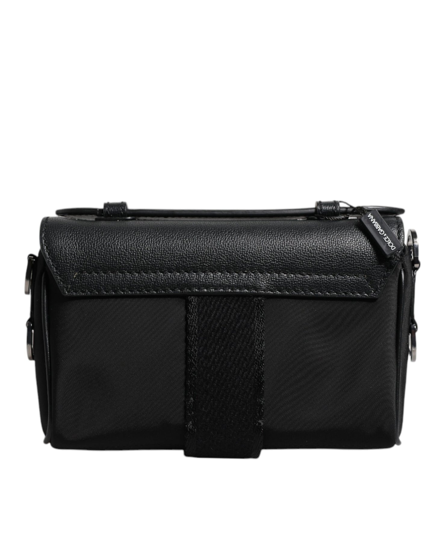 Sac bandoulière en cuir noir Dolce &amp; Gabbana avec plaque logo et boucle
