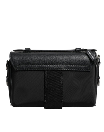 Sac bandoulière en cuir noir Dolce &amp; Gabbana avec plaque logo et boucle