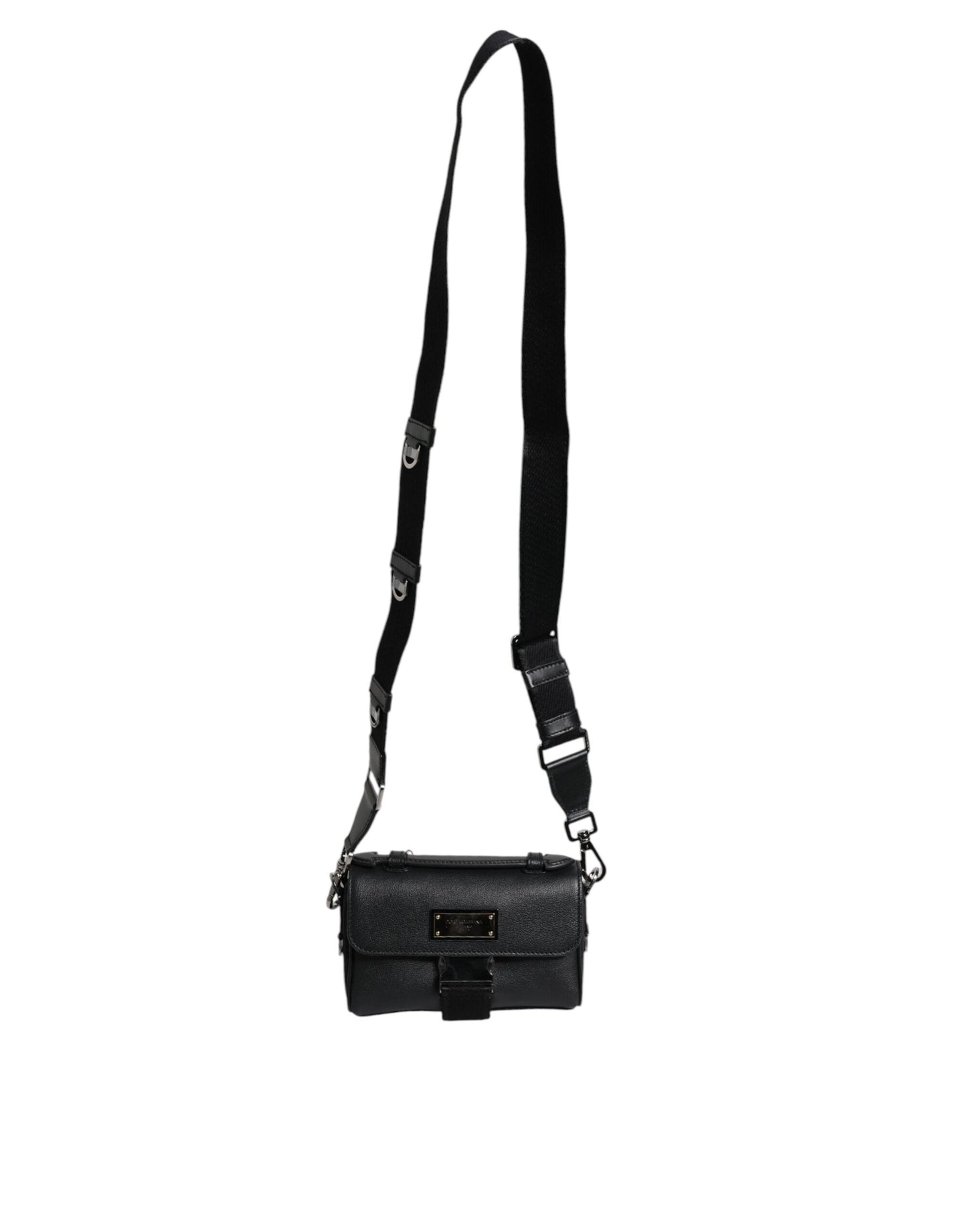 Sac bandoulière en cuir noir Dolce &amp; Gabbana avec plaque logo et boucle