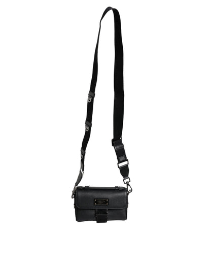 Sac bandoulière en cuir noir Dolce &amp; Gabbana avec plaque logo et boucle