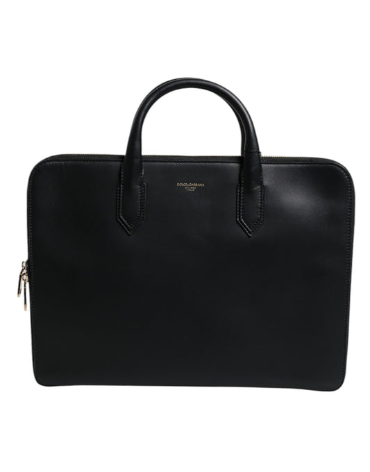 Sac porte-documents Monreale en cuir de veau noir Dolce &amp; Gabbana avec logo pressé à chaud