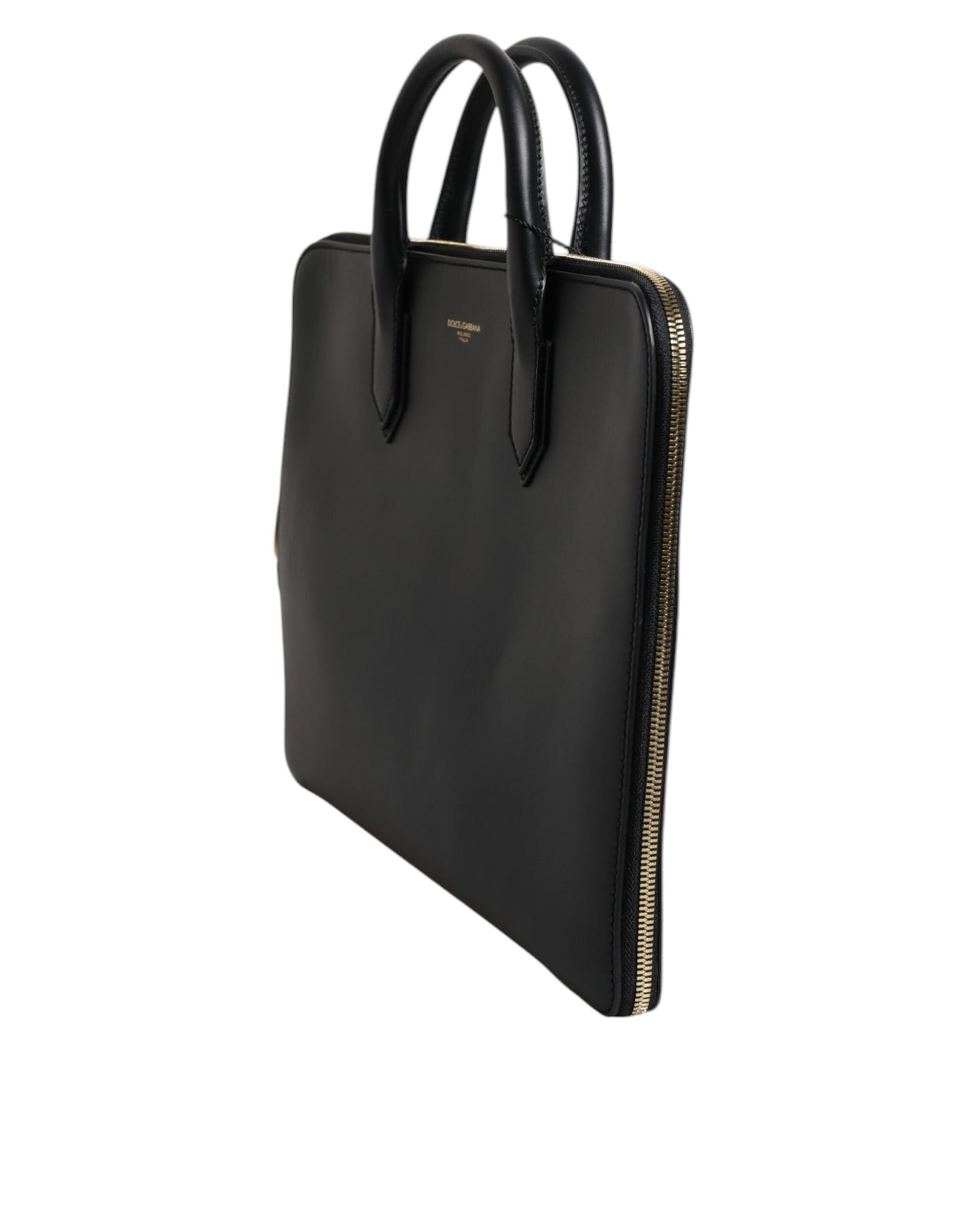 Sac porte-documents Monreale en cuir de veau noir Dolce &amp; Gabbana avec logo pressé à chaud