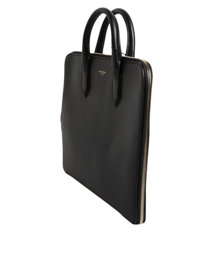 Sac porte-documents Monreale en cuir de veau noir Dolce &amp; Gabbana avec logo pressé à chaud