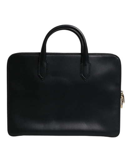 Sac porte-documents Monreale en cuir de veau noir Dolce &amp; Gabbana avec logo pressé à chaud