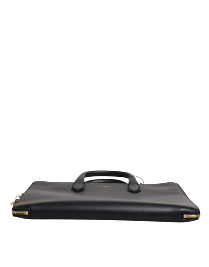 Sac porte-documents Monreale en cuir de veau noir Dolce &amp; Gabbana avec logo pressé à chaud