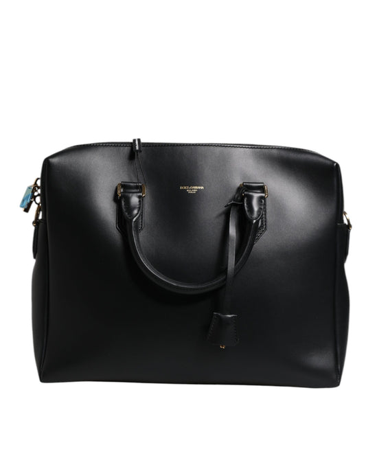 Sac porte-documents Monreale en cuir lisse noir Dolce &amp; Gabbana avec logo imprimé
