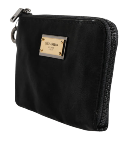 Dolce &amp; Gabbana Black Nylon Logo Plaque Keyring Pouch Clutch Bag